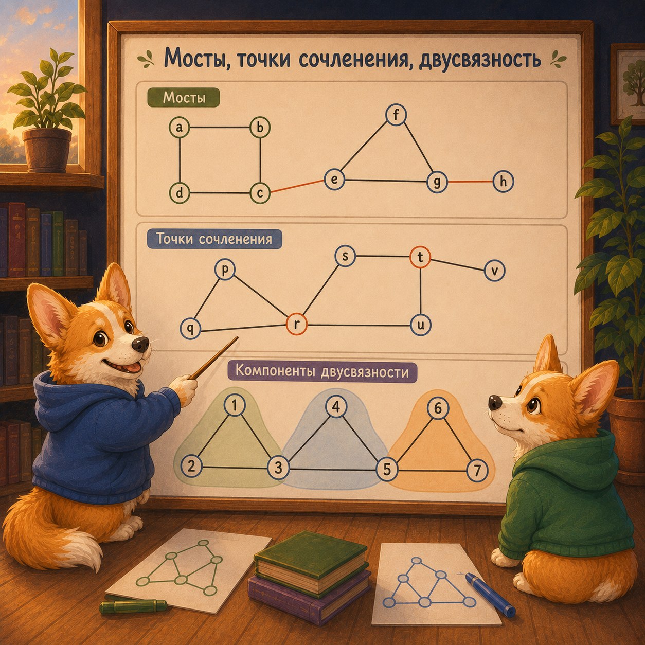 Мосты, точки сочленения и двусвязность